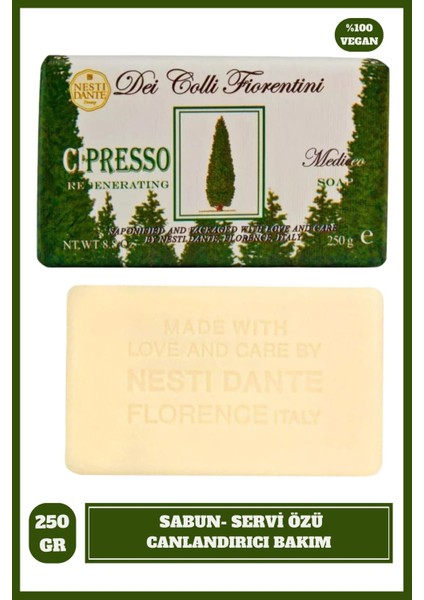 Dei Colli Fiorentini Cipresso Katı Sabun 250gr | Canlandırıcı | Servi Özü