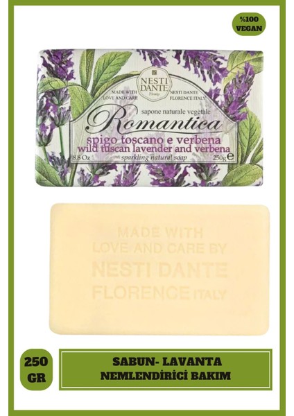 Romantica Wild Tuscan Lavender & Verbena Katı Sabun 250gr | Nemlendirici | Lavanta Ve Mineçiçeği