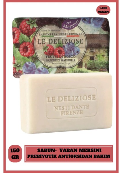 Le Deliziose Fruit Di Bosco Katı Sabun 150g | Prebiyotik, Antioksidan | Yaban Mersini