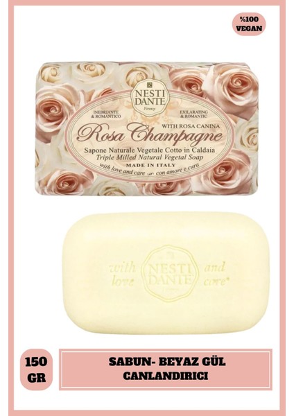 Le Rose Champagne Katı Sabun 150 gr | Canlandırıcı | Beyaz Gül
