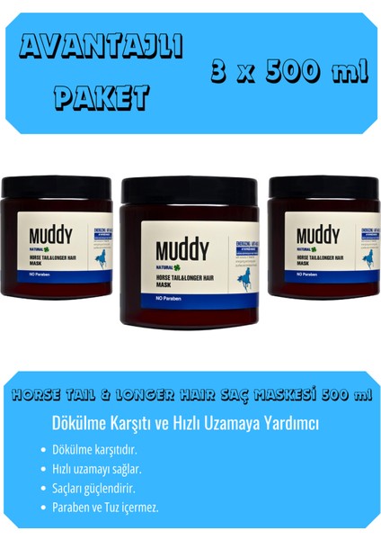 Horse Tail & Longer Hair Sağlıklı Uzayan Saçlar At Kuyruğu Maskesi 500 ml x 3