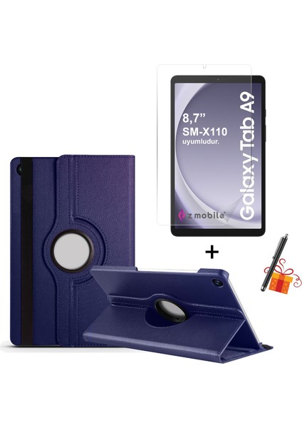 Galaxy Tab A9 8,7” SM-X110 Uyumlu Tablet Kılıfı Ekran Koruyucu Kalem Hediyeli Set Kapaklı Standlı