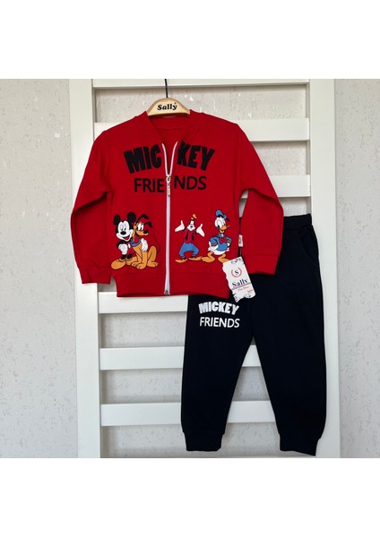 2iplik Mevsimlik, Fermuarlı, Fare Baskılı Alt-Üst Takım, Eşofman Takım