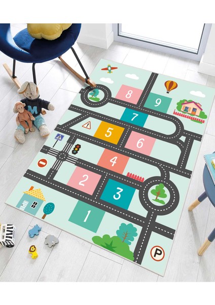 Dijital Baskı Kaymaz Taban Makinede Yıkanabilir Çocuk Odası Halısı Bebek Odası Halısı