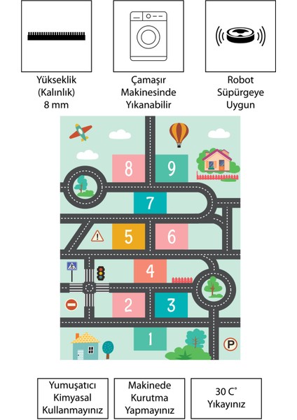 Dijital Baskı Kaymaz Taban Makinede Yıkanabilir Çocuk Odası Halısı Bebek Odası Halısı