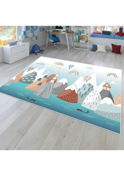 Dijital Baskı Kaymaz Taban Makinede Yıkanabilir Çocuk Odası Halısı Bebek Odası Halısı