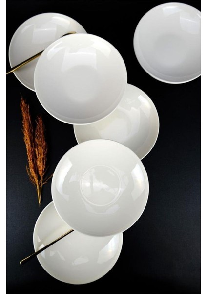 Semazen 6’lı Porselen Çukur Tabak Yemek Tabağı Seti 21 cm Krem - TL4052471 C320.003