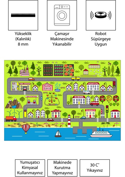 Dijital Baskı Kaymaz Taban Makinede Yıkanabilir Çocuk Odası Halısı Bebek Odası Halısı