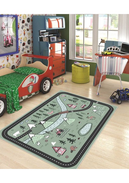 Dijital Baskı Kaymaz Taban Makinede Yıkanabilir Çocuk Odası Halısı Bebek Odası Halısı