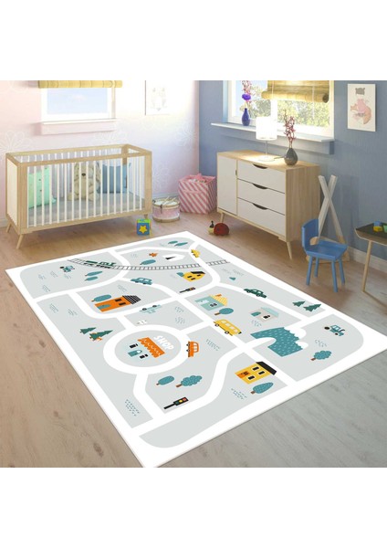 Dijital Baskı Kaymaz Taban Makinede Yıkanabilir Çocuk Odası Halısı Bebek Odası Halısı