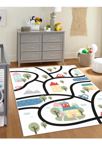 Dijital Baskı Kaymaz Taban Makinede Yıkanabilir Çocuk Odası Halısı Bebek Odası Halısı
