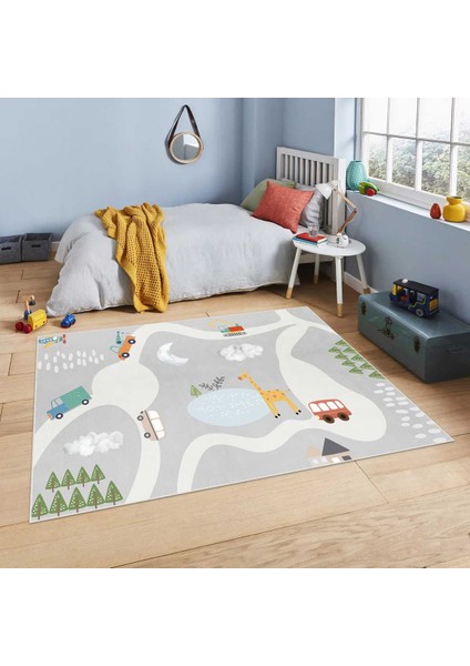 Dijital Baskı Kaymaz Taban Makinede Yıkanabilir Çocuk Odası Halısı Bebek Odası Halısı