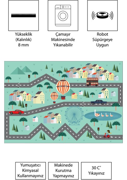 Dijital Baskı Kaymaz Taban Makinede Yıkanabilir Çocuk Odası Halısı Bebek Odası Halısı