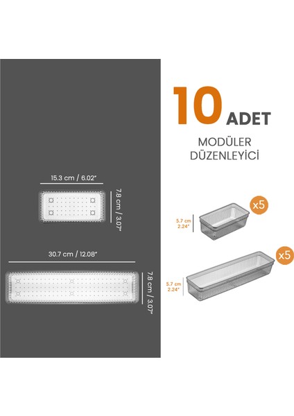 10'lu Modüler Set Kaşıklık Çekmece Içi Düzenleyici Çatal Kaşık Bıçak Düzenleme Organizeri Antrasit modelleri