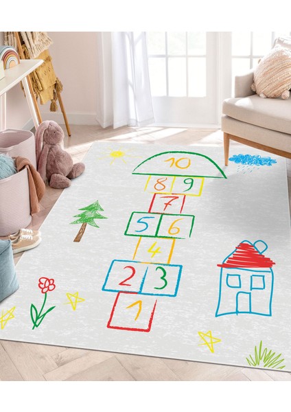 Dijital Baskı Kaymaz Taban Makinede Yıkanabilir Çocuk Odası Halısı Bebek Odası Halısı