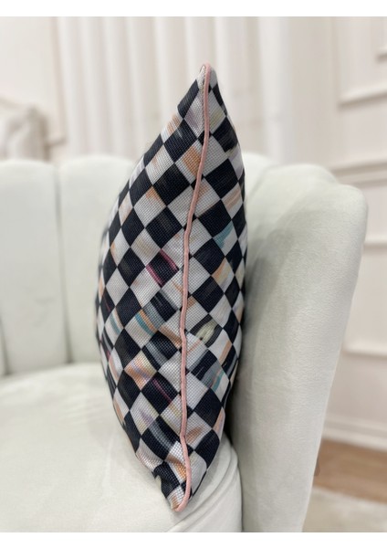 Damalı Keten Görünümlü Kenar Biyeli Kırlent Kılıfı (45X45) fiyatları
