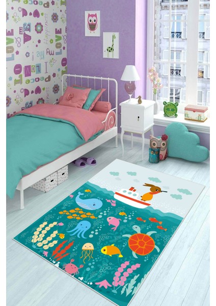Dijital Baskı Kaymaz Taban Makinede Yıkanabilir Çocuk Odası Halısı Bebek Odası Halısı