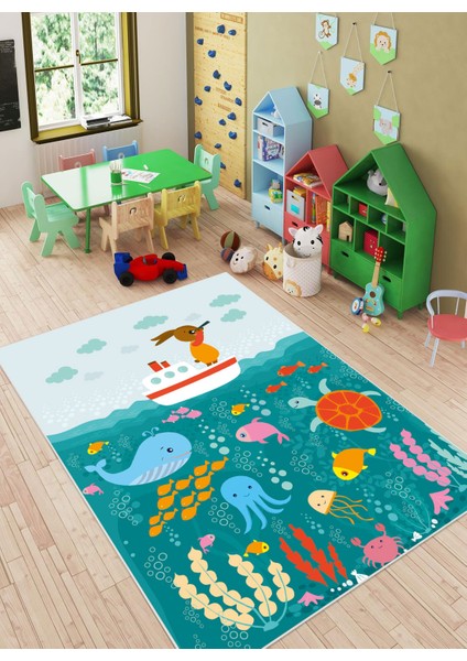 Dijital Baskı Kaymaz Taban Makinede Yıkanabilir Çocuk Odası Halısı Bebek Odası Halısı