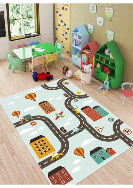 Dijital Baskı Kaymaz Taban Makinede Yıkanabilir Çocuk Odası Halısı Bebek Odası Halısı