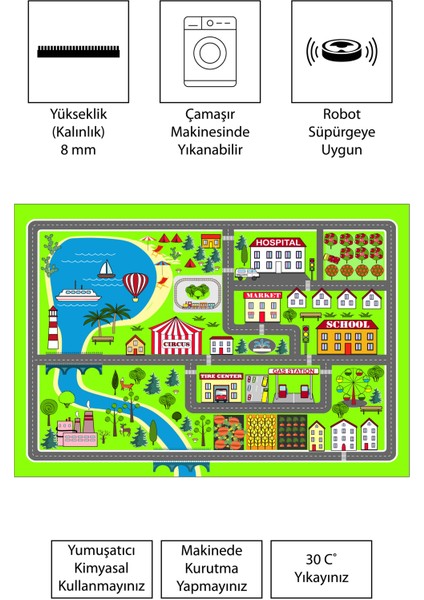 Dijital Baskı Kaymaz Taban Makinede Yıkanabilir Çocuk Odası Halısı Bebek Odası Halısı