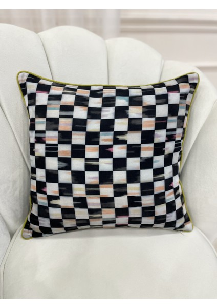 Damalı Soft Yumuşak Kumaş Kenar Biyeli Kırlent Kılıfı (45X45)