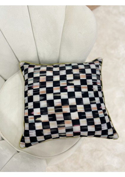Damalı Soft Yumuşak Kumaş Kenar Biyeli Kırlent Kılıfı (45X45)