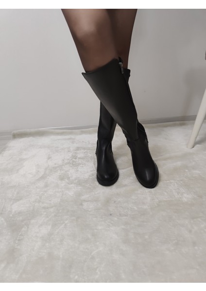 Tide Deri Arkası Streçli Kadın Düz Çizme (Byz Ç1) - Siyah - 39 fiyatları