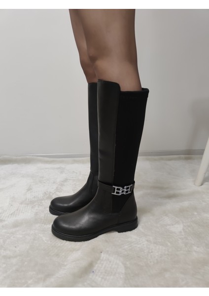Tide Deri Arkası Streçli Kadın Düz Çizme (Byz Ç1) - Siyah - 39 modelleri