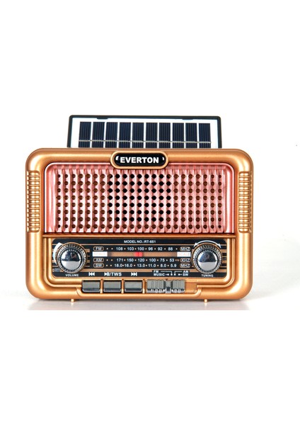 RT-651 Orta Boy Solar Güneş Enerjili Bluetooth, Nostalji , Fm/am/sw 3 Band Radyo ,usb, Sd ,aux Müzik Kutusu