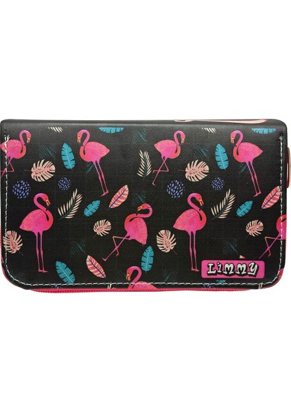 Simli Işıltılı Flamingo Siyah Kalem Kutusu Vegan Deri Kalemkutu Üç Bölmeli Kalemlik Pembe modelleri