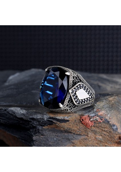 Zirkon Taşlı Mavi Renk 925 Ayar Gümüş Yüzük fiyatları