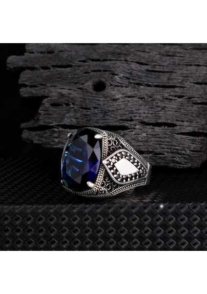 Zirkon Taşlı Mavi Renk 925 Ayar Gümüş Yüzük modelleri