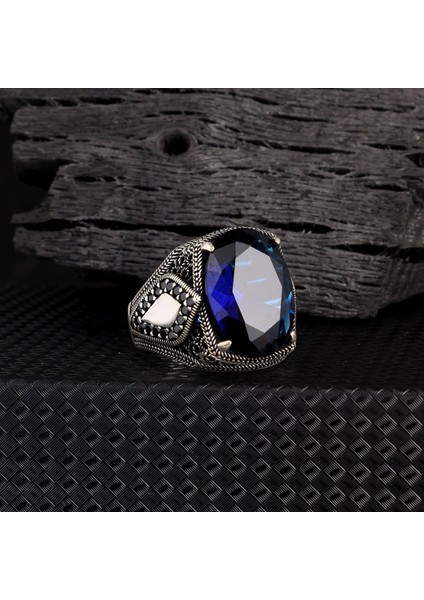 Zirkon Taşlı Mavi Renk 925 Ayar Gümüş Yüzük fırsatları