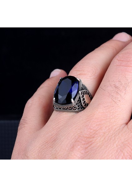Zirkon Taşlı Mavi Renk 925 Ayar Gümüş Yüzük indirimleri