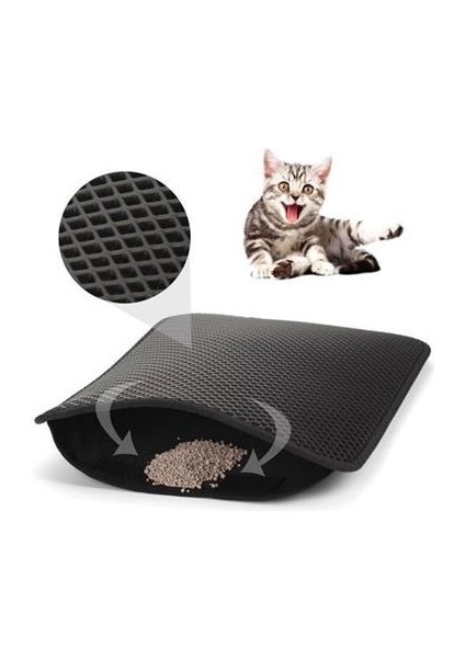 Petinka® Kedi Tuvalet Önü Kum Toplayıcı Temizleyici Elekli Gri Paspas