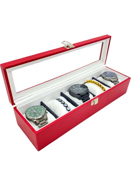 Saat Kutusu 5 Li Deri Kırmızı