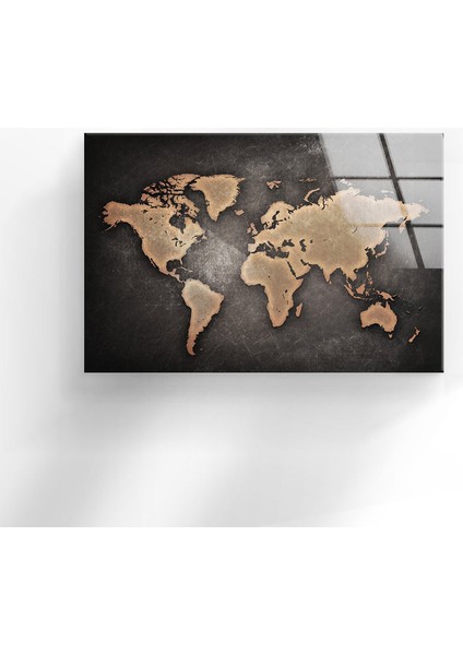 Dünya Haritası Temperli Cam Duvar Sanatı