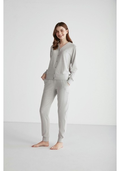 Uzun Kol Termal Önden Düğmeli Kadın Pijama Takım 16956