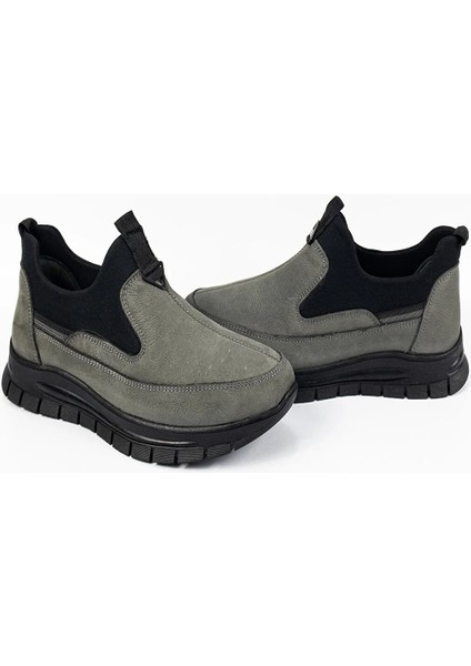 Erkek Gri Hakiki Deri Bağcıksız Ortopedik Casual Ayakkabı fırsatları