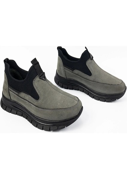 Erkek Gri Hakiki Deri Bağcıksız Ortopedik Casual Ayakkabı indirimleri