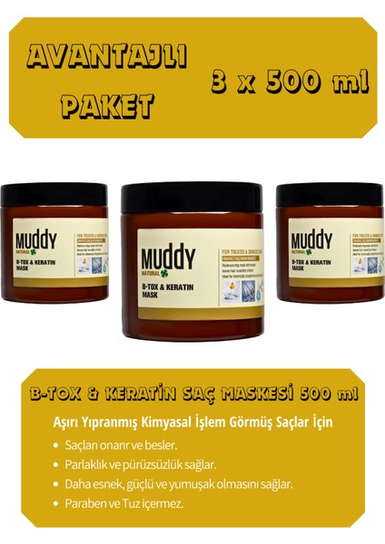 Besleyici ve Onarıcı B-Tox Keratin Saç Bakım Maskesi 500 ml x 3