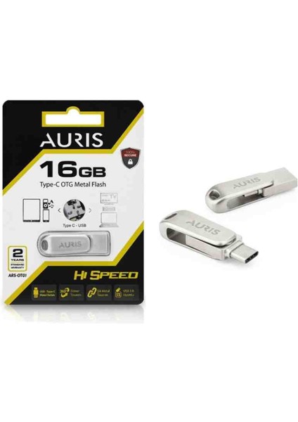 Auris 16Gb. Type-C ve USB 3.0 USB Flash Bellek Otg Çift Girişli Metal Sağlam Orjinal