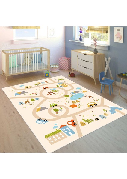 Dijital Baskı Kaymaz Taban Makinede Yıkanabilir Çocuk Odası Halısı Bebek Odası Halısı