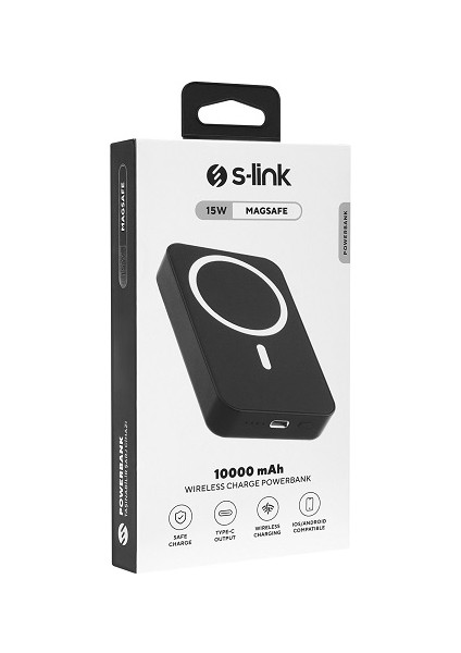 S-link M100 10000mAh Magsafe 15W PD20W Type-C Siyah Taşınabilir Pil Şarj Cihazı Powerbank