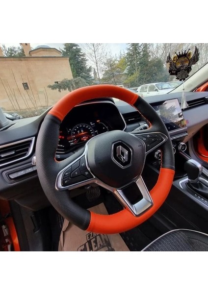 Renault Clio 5 Araca Özel Tam Uyumlu Deri Direksiyon Kılıfı (Turuncu-Siyah) modelleri