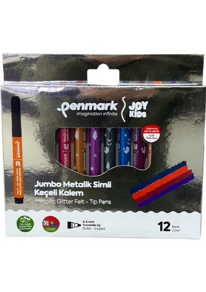 Süper Yıkanabilir Metalik Simli Jumbo Keçeli Kalem 12'li