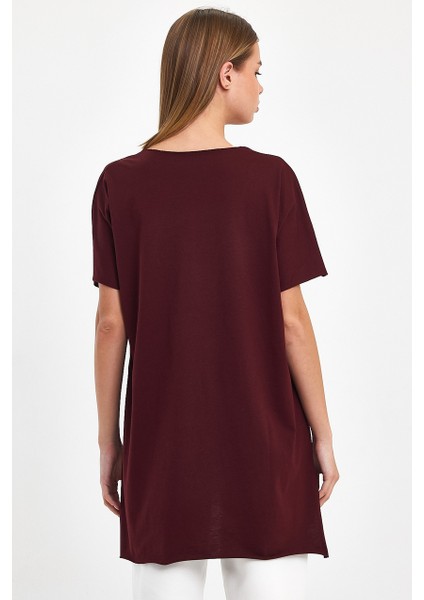 Kadın V Yaka Yırtmaçlı Oversize Basic Tişört fiyatları