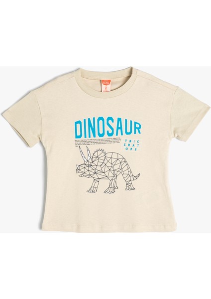 Tişört Dinozor Baskılı Kısa Kollu Bisiklet Yaka