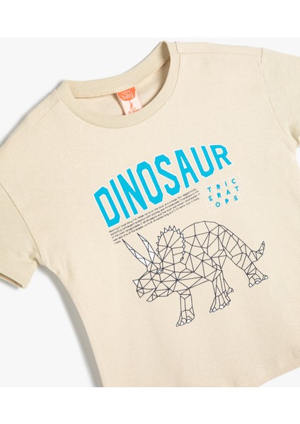 Tişört Dinozor Baskılı Kısa Kollu Bisiklet Yaka