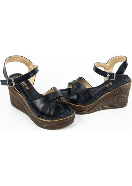 Kadın Siyah Dolgu Topuklu Ortopedik Sandalet modelleri